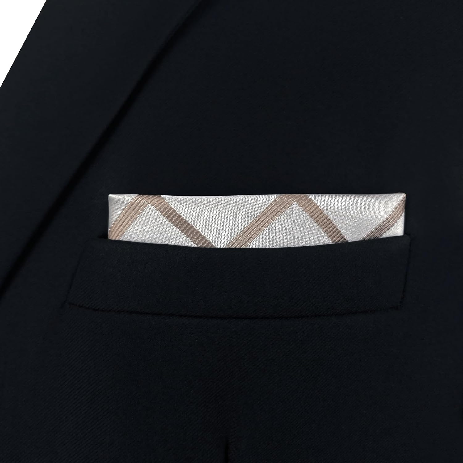 S&W SHLAX&WING Pocket Square for Men Suits Beige with Brown Satin Checks Prom Party Wedding
