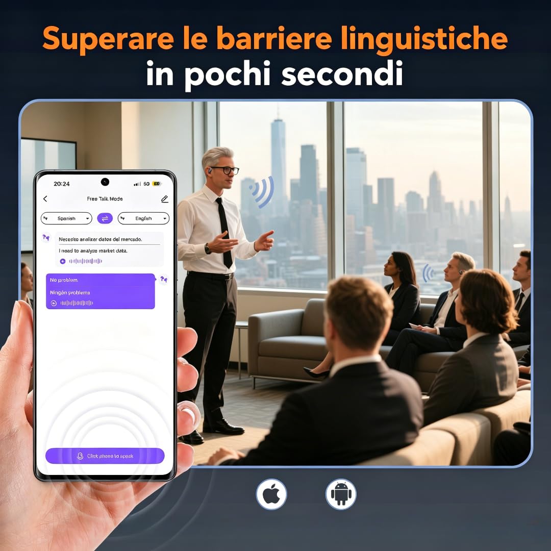 NE27 AI Cuffie Traduzione Simultanea, Auricolari Traduttore Simultaneo in 134 Lingue con Touchscreen LCD, Compatibili con iOS e Android per Viaggi, Ambiente Professionale e Apprendimento
