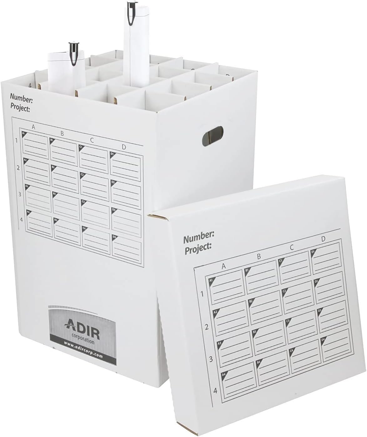 Adir Cardboard Roll File Storage Organizer - Vertical File Sorter - Blueprint, Poster, Plans, Gift Wrap, And Map Holder Station-16 Slots (for Rolls up to 25 Inches Long)