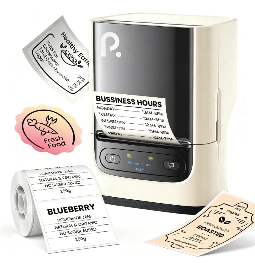 Image of POLONO PM220S Label Maker Machine with Tape, Bluetooth Label Maker, Pearl