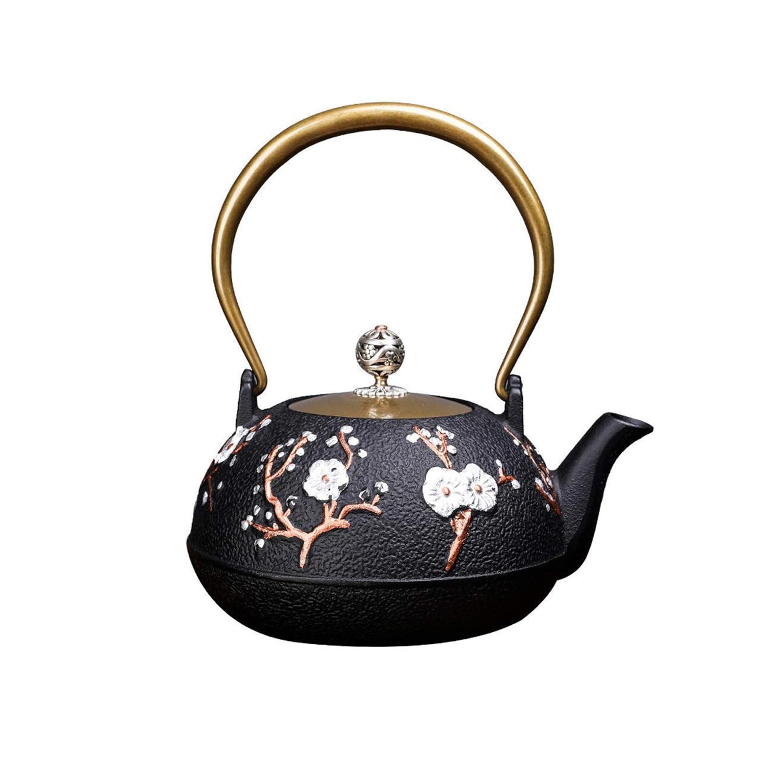 Hervidor a Gas Tetera de Hierro Fundido, Tetera para Cocina de inducción con infusor de Acero Inoxidable y Tapa de Cobre, cafetera de 1,2 L, Juego de té para Oficina para una Ebullición