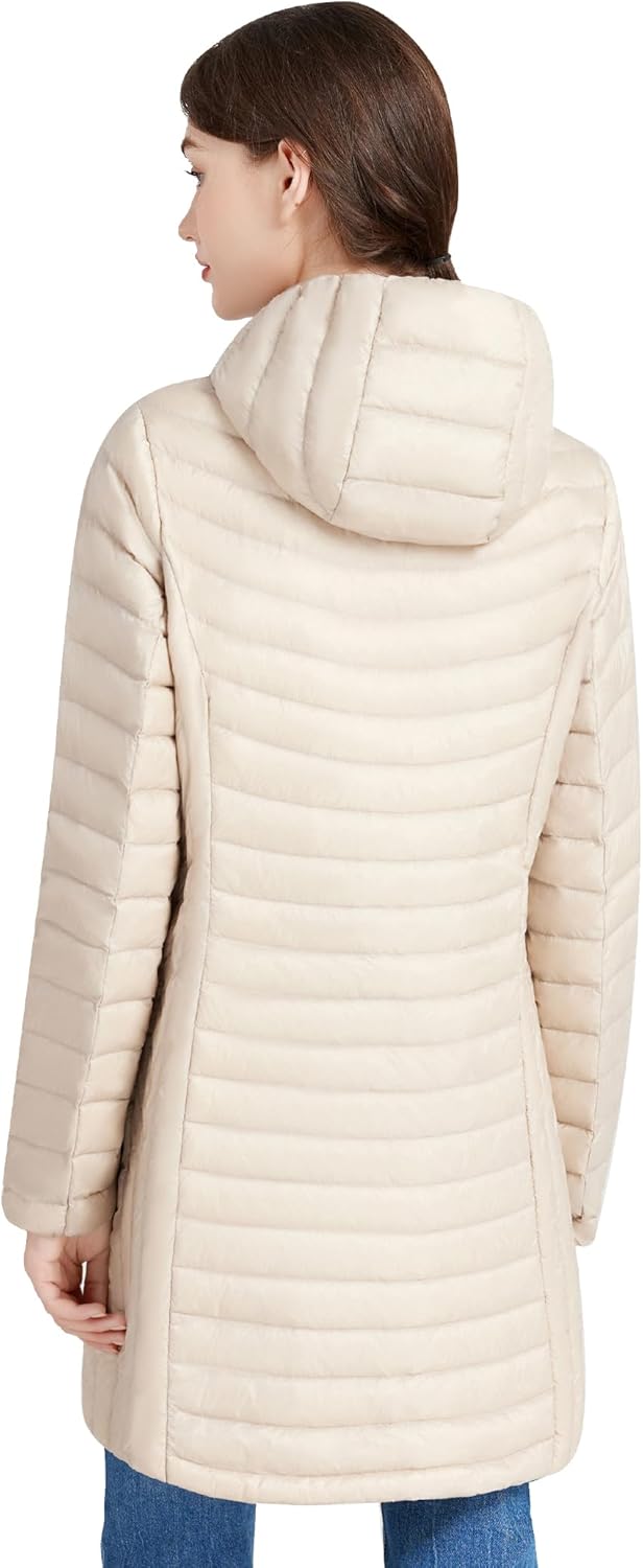 ANOTHER CHOICE Women Ultralightweight Down Coat Winter Puffer Jacket with Detachable Hood Stretchy Panel Rollable, Ivory White, Medium - Image 3
