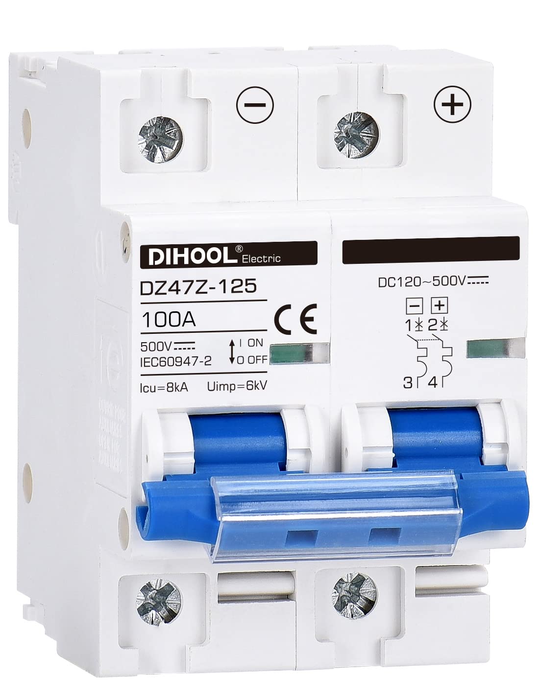 Buy DIHOOL dc Circuit Breaker 100 Amp 2Pole 500V DIN Rail Solar
