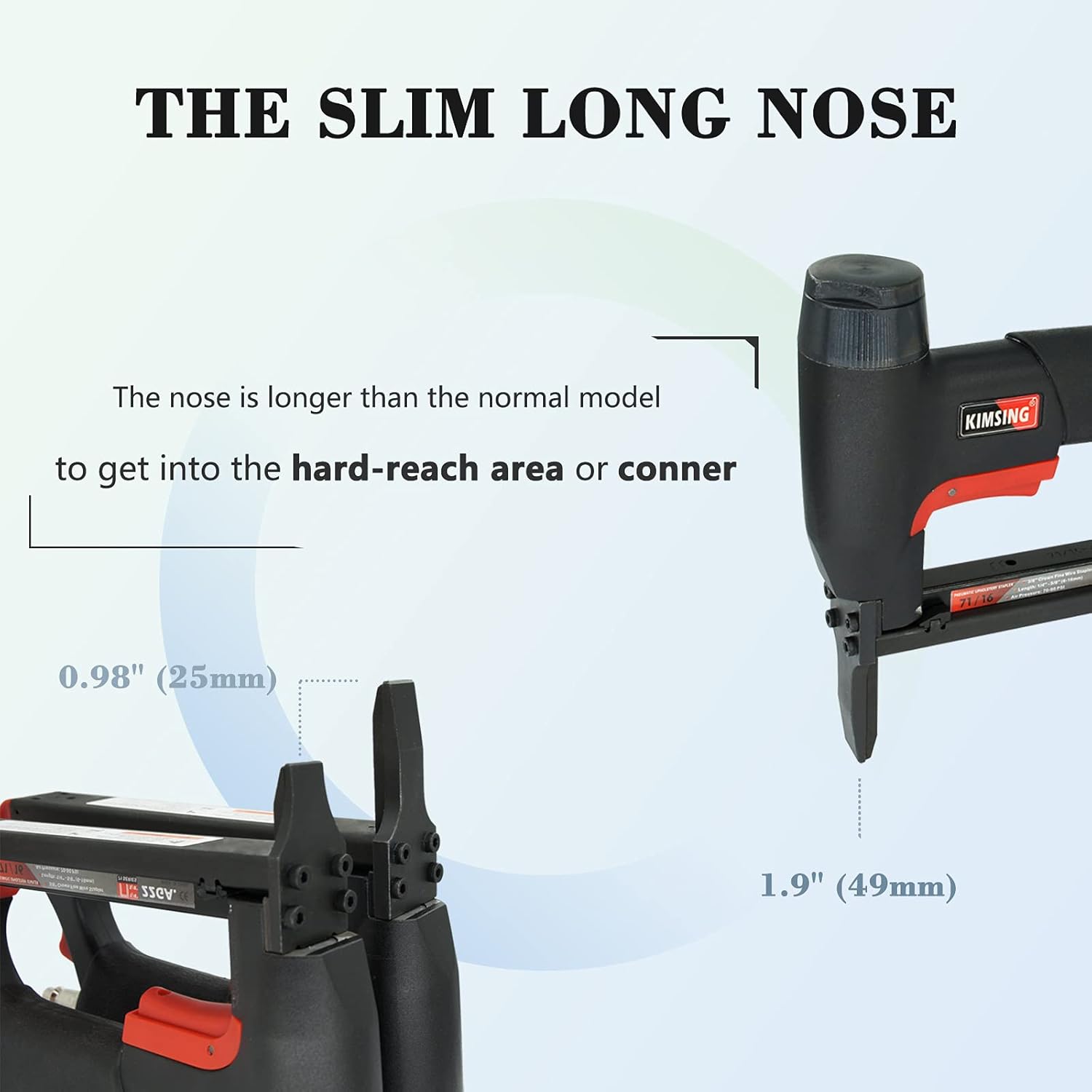 KIMSING 71/16 22 Gauge Pneumatic Upholstery Stapler with Long Nose, 71