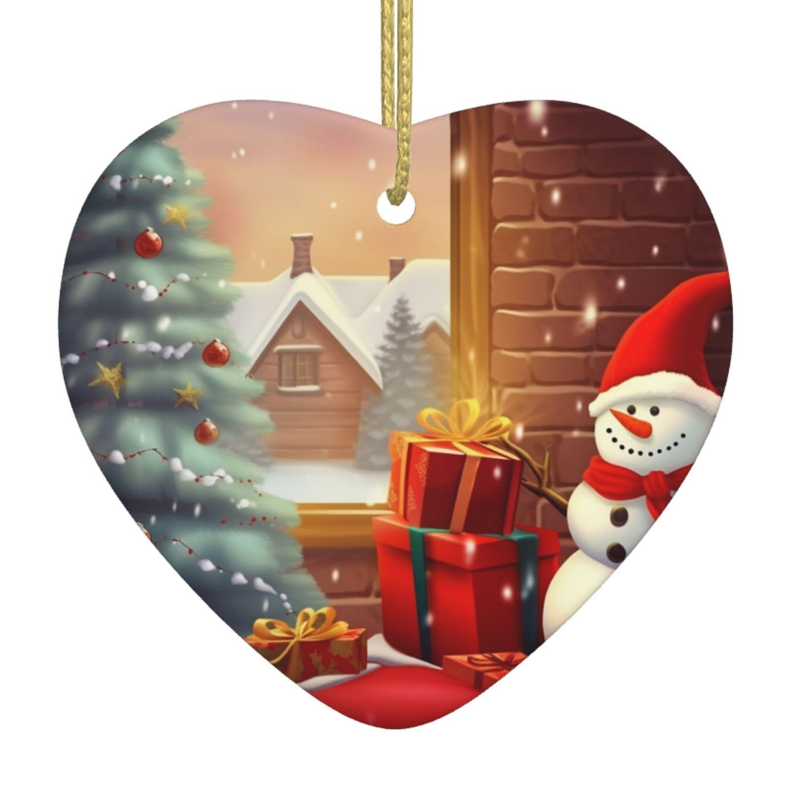Merry Christmas Day Christmas Ornament 2025 Heart Ceramic Hanging Ornaments for Home Decor Christmas Decorations with Gold Rope Double-Sided Xmas Tree Ceramic Hanging for Holiday Party