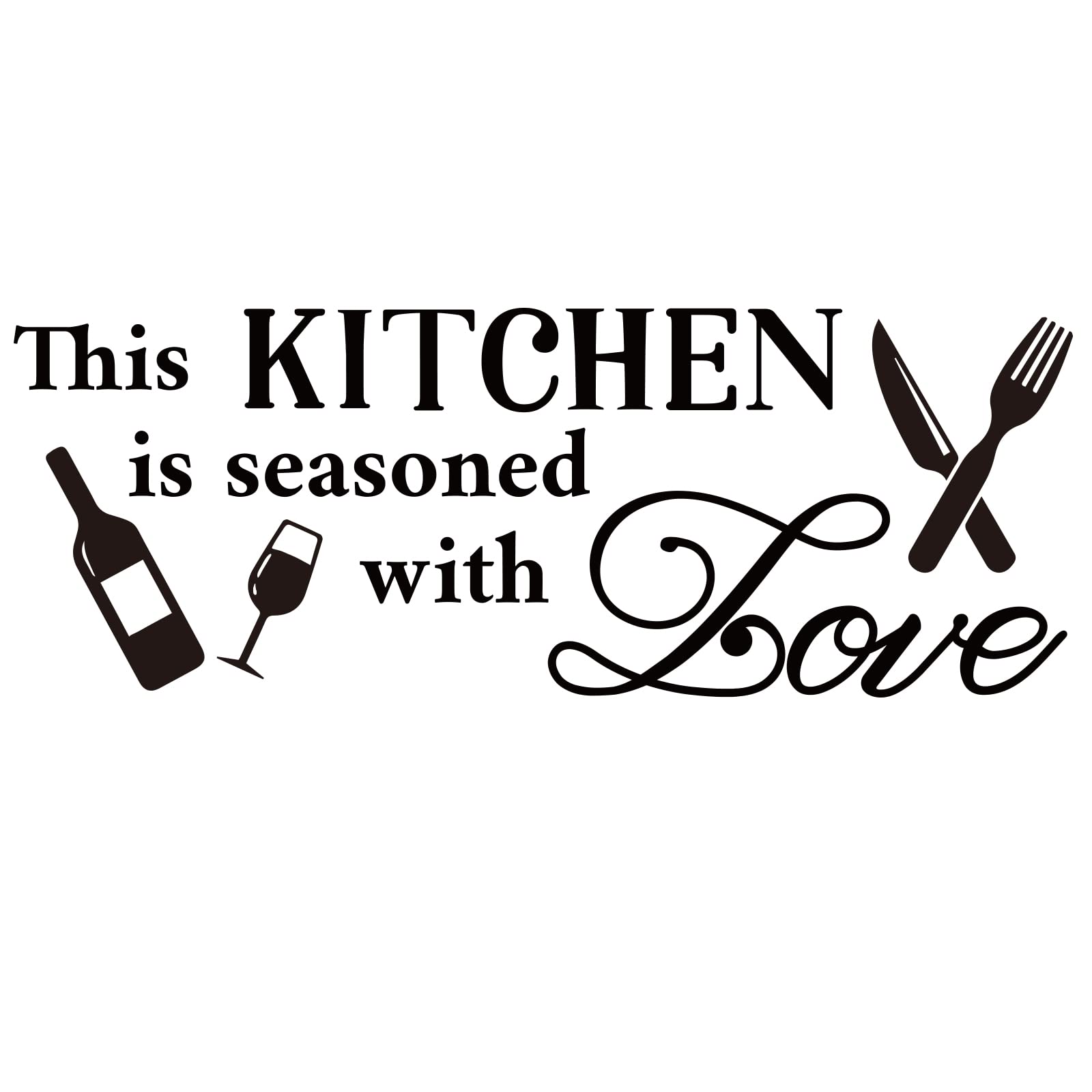 SUPERDANT Kitchen Wall Stickers Kitchen Love Wall Decal Knife Fork Wine Decals Stickers for Walls Vinyl Wall Art Peel and Stick for Pantry Cupboard Fridge Grey Housewarming Gift 61x23cm