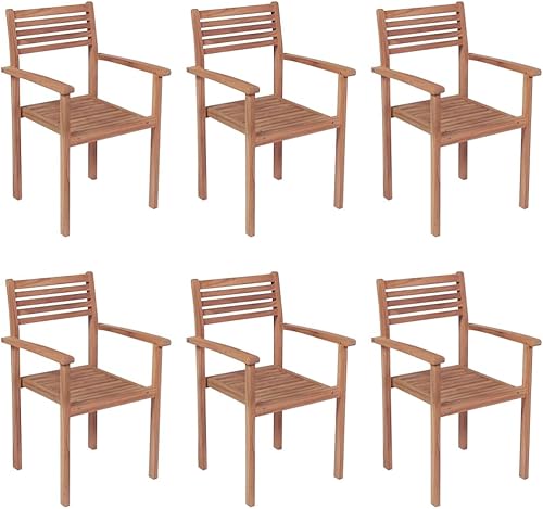 Miniatura 3 de Stackable Patio Chairs with Cushions 6 pcs Solid Teak Wood Patio Outdoor Balcony Chairs Sillas para Comedor for Picnic Living Room Courtyard Terrace