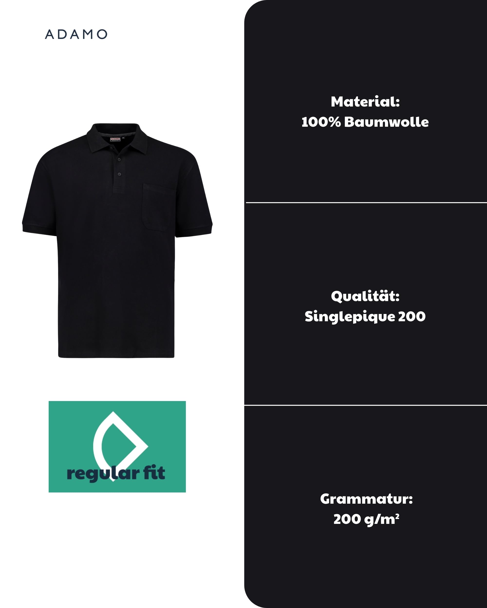 ADAMO Kurzarm Polo Shirt Pique Qualität für Herren in großen Größen bis 10XL