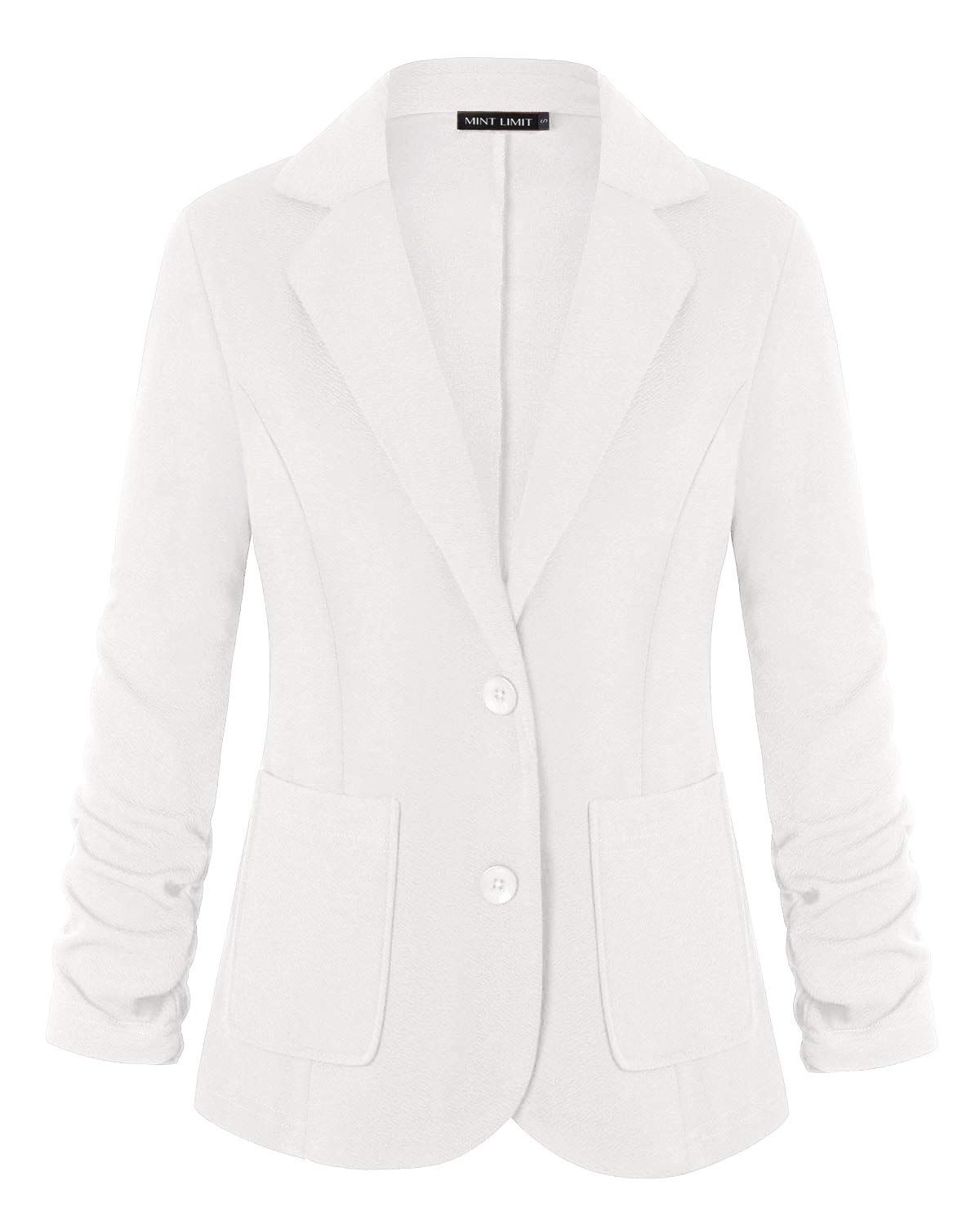 MINTLIMIT Women's Casual Work Office Notch Lapel Pockets Buttons Blazer Suit Jacket(White,Size XL)