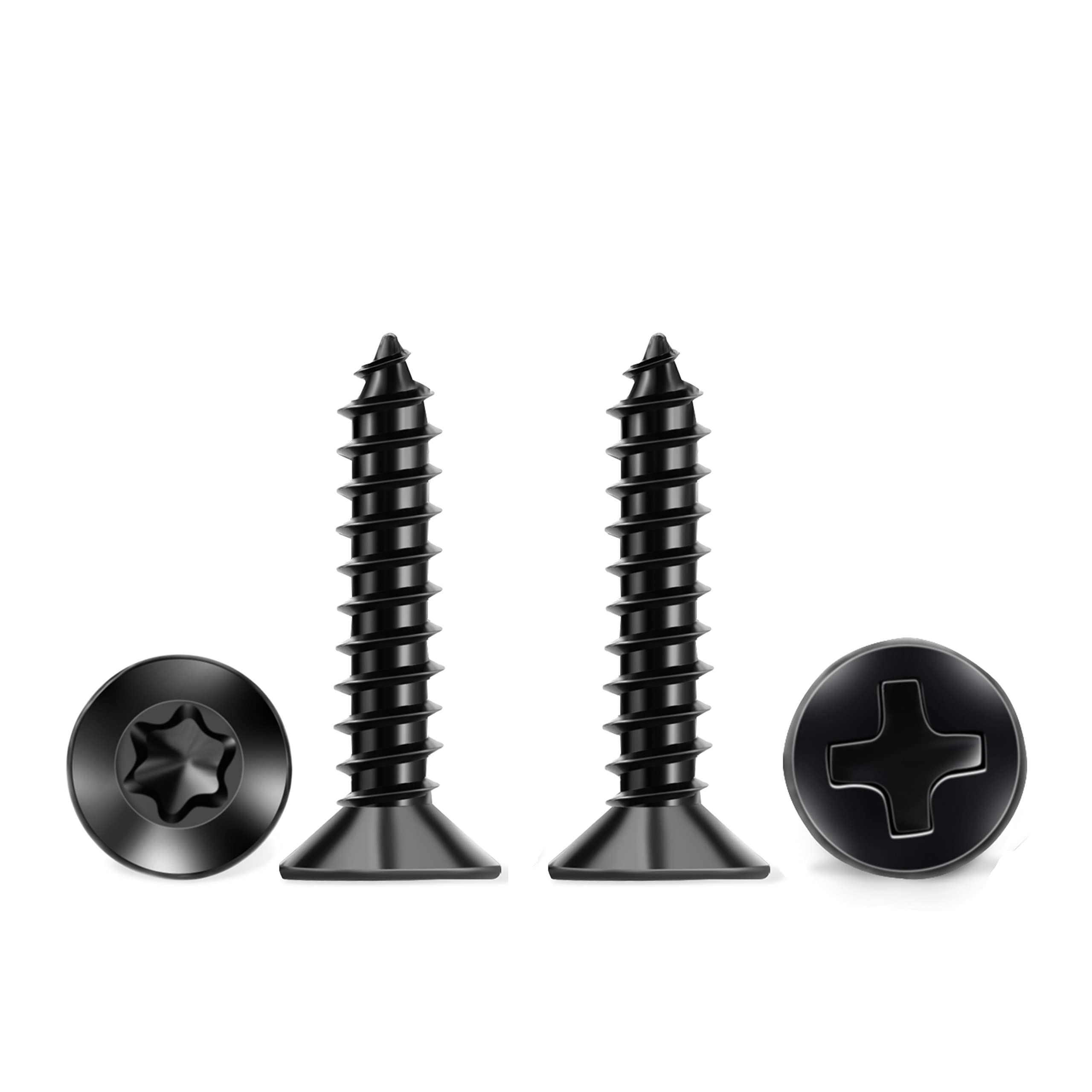 Phillips 6 X 3/4'' and Torx/Star 8 X 3/4'' Stainless Steel 18-8 (A2) Wood Screws, Black Coated Flat Head Full Threaded Screw by TPOHH, 200 PCS