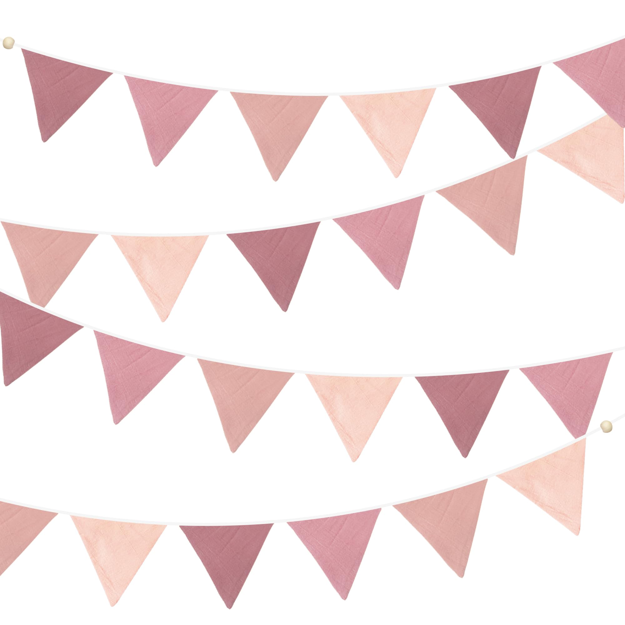 2 Stück altrosa Wimpel Banner Flaggen Kinderzimmer Girlande Blush Pink Leinenstoff Dreieckige Wimpelkette Luftschlangen für Kinder Mädchen Geburtstag Boho Baby Brautdusche Hochzeit Party Dekorationen