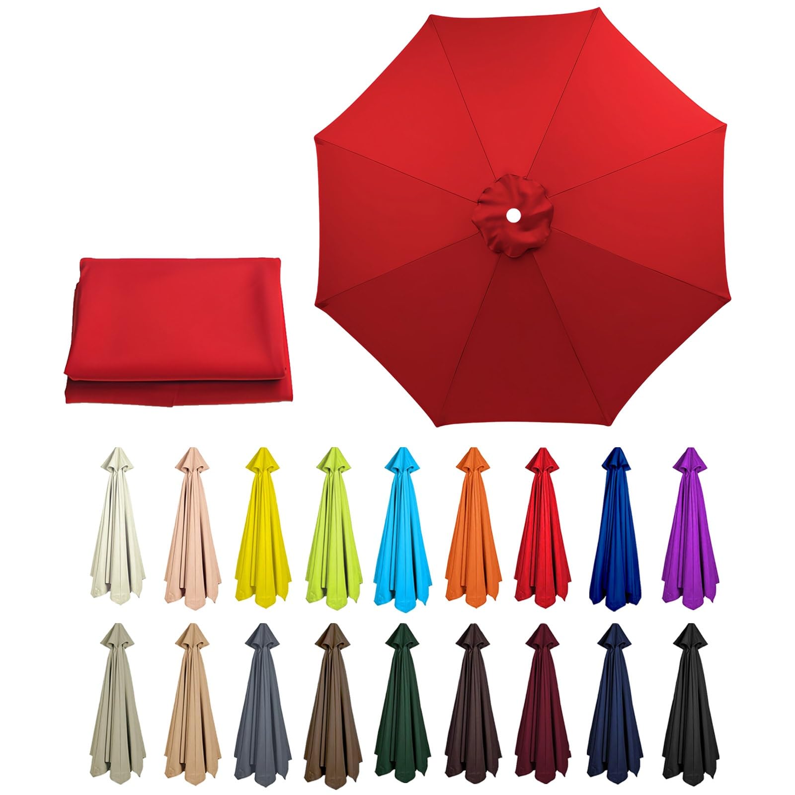 6/8 Arms Outdoor Replacement Canopy | Patio Umbrella Cover | Anti-ultraviolet Market Umbrella Top | Breathable | Washable | for Outdoor Patio Garden Beach(Red,8 ribs: 2.7m/8.9ft)
