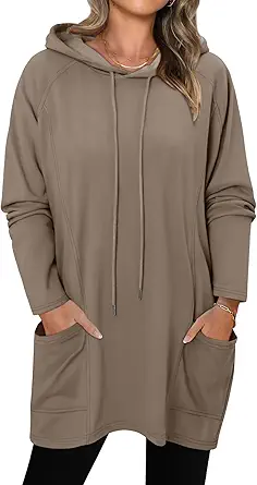 KISSMODA Women Hoodies Dress Long Sweatshirts Dress Raglan Sleeves Oversized Sweatshirts with Pocket 2025 Fall Winter Trendy