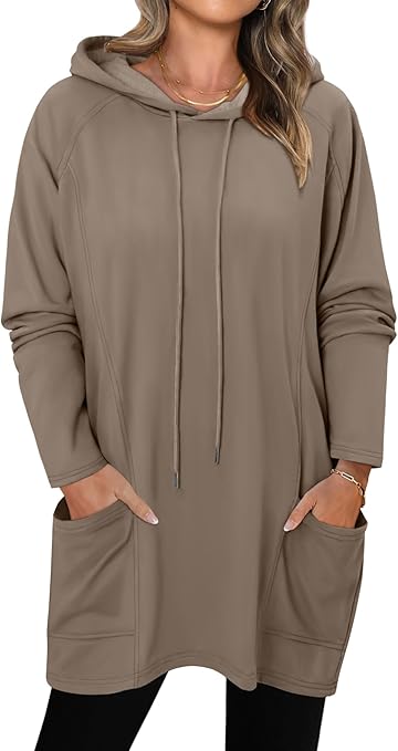 KISSMODA Women Hoodies Dress Long Sweatshirts Dress Raglan Sleeves Oversized Sweatshirts with Pocket 2025 Fall Winter Trendy