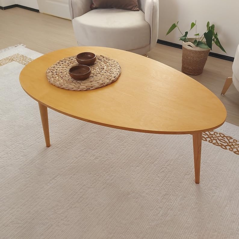 Egg Shape Coffee Table, Oval Coffee Table, Wooden Coffee Table