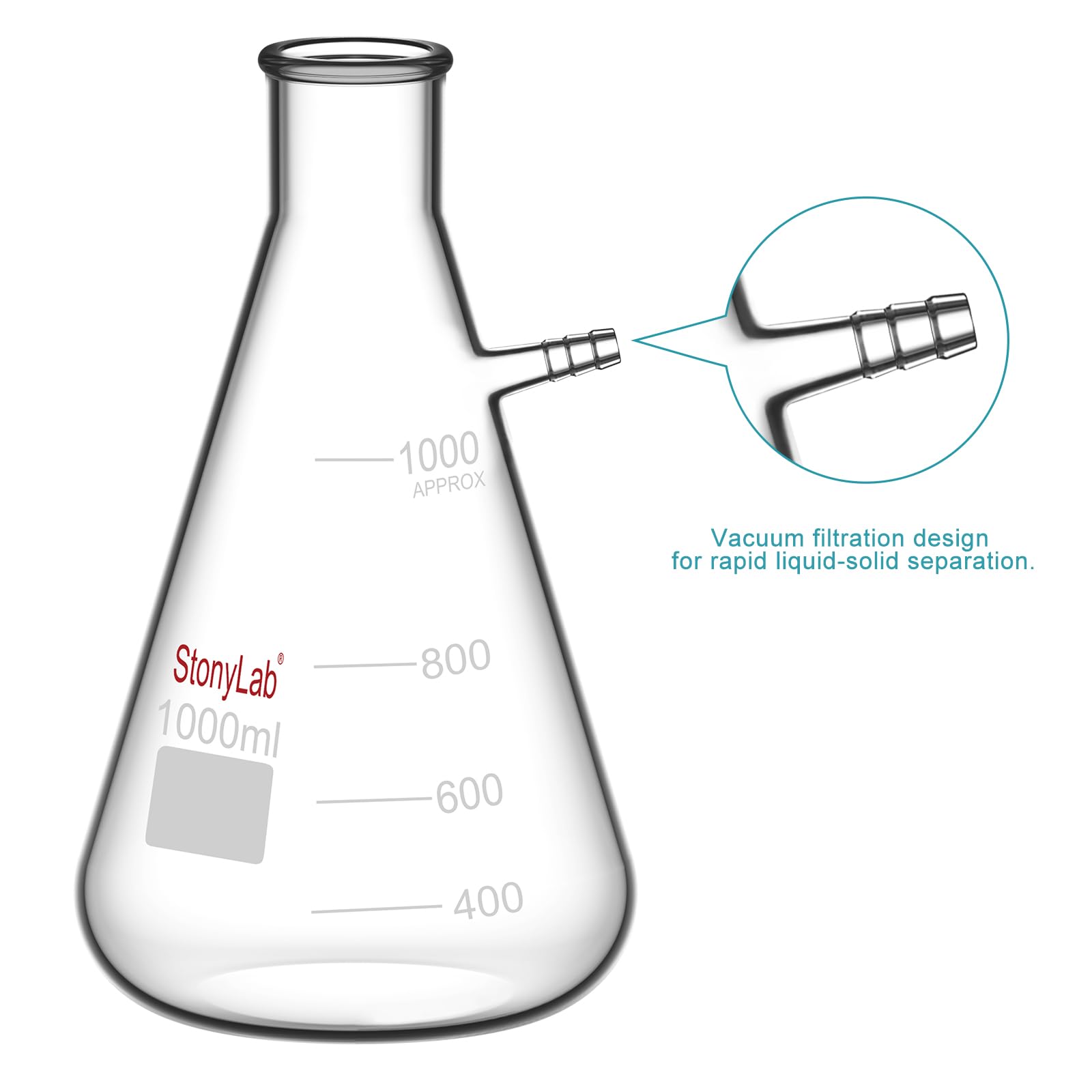stonylab 1000ml Filterung Fläschchen, Borosilikatglas Glass Filtering Flask, Fläschchen mit Tubulation - 1000ml