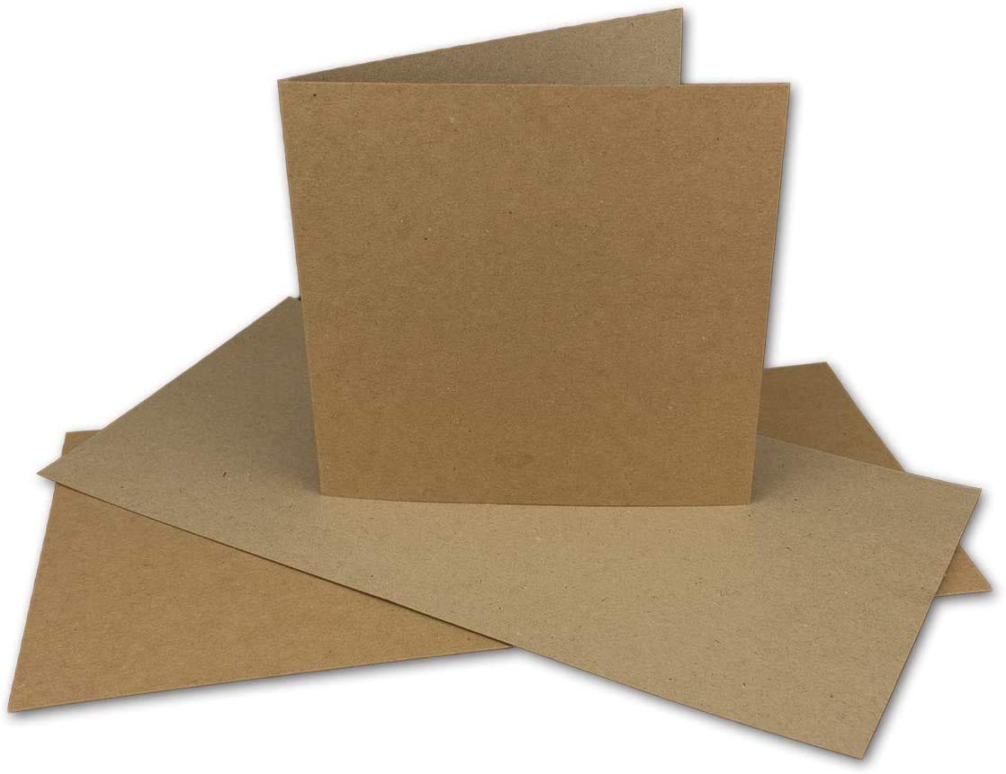 125x Kraftpapier Karten-Set inklusive Briefumschläge quadratisch - Braun - Größe Faltkarten (gefaltet): 14,5 x 14,5 cm - Umschläge 15,5 x 15,5 cm