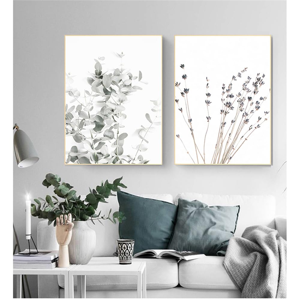 Wuhbcz Multicolored Art Decor,Art Pictures Scandinavian Lavender Eucalyptus Posters Botanical Canvas Painting Wall Bedroom Kitchen Office Bedroom Decoration-40 * 50Cm*2Pcs (No Frame)