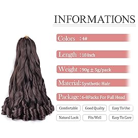 French Curl Braiding Hair 18 Inch Soft Bouncy Braiding Hair Pre Stretched Loose Wave 90g/pack Yaki Crochet Hair for Black Women Hair Extensions for Braids (18 inch 6 packs, 4)