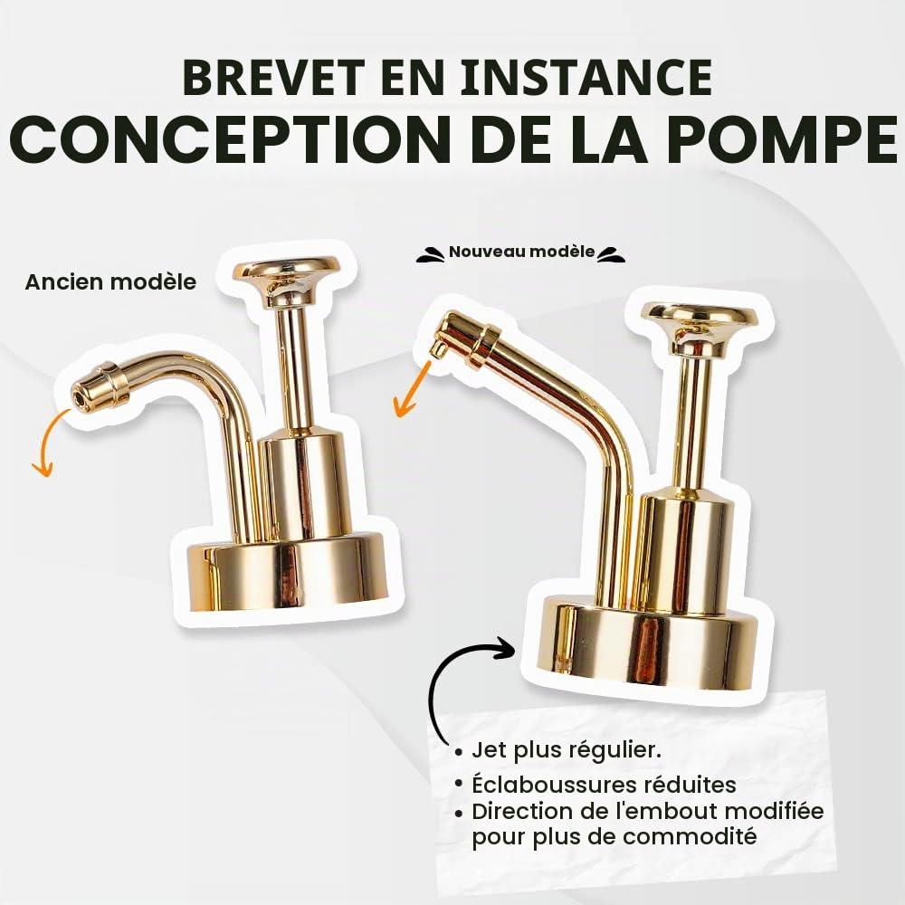Distributeur de Sirop Molimoli pour Bars à Café, Flacon de Sirop en Verre avec Pompe, 16,9 oz 500 ML, Set de 2, Distributeur avec Pompe Améliorée Or