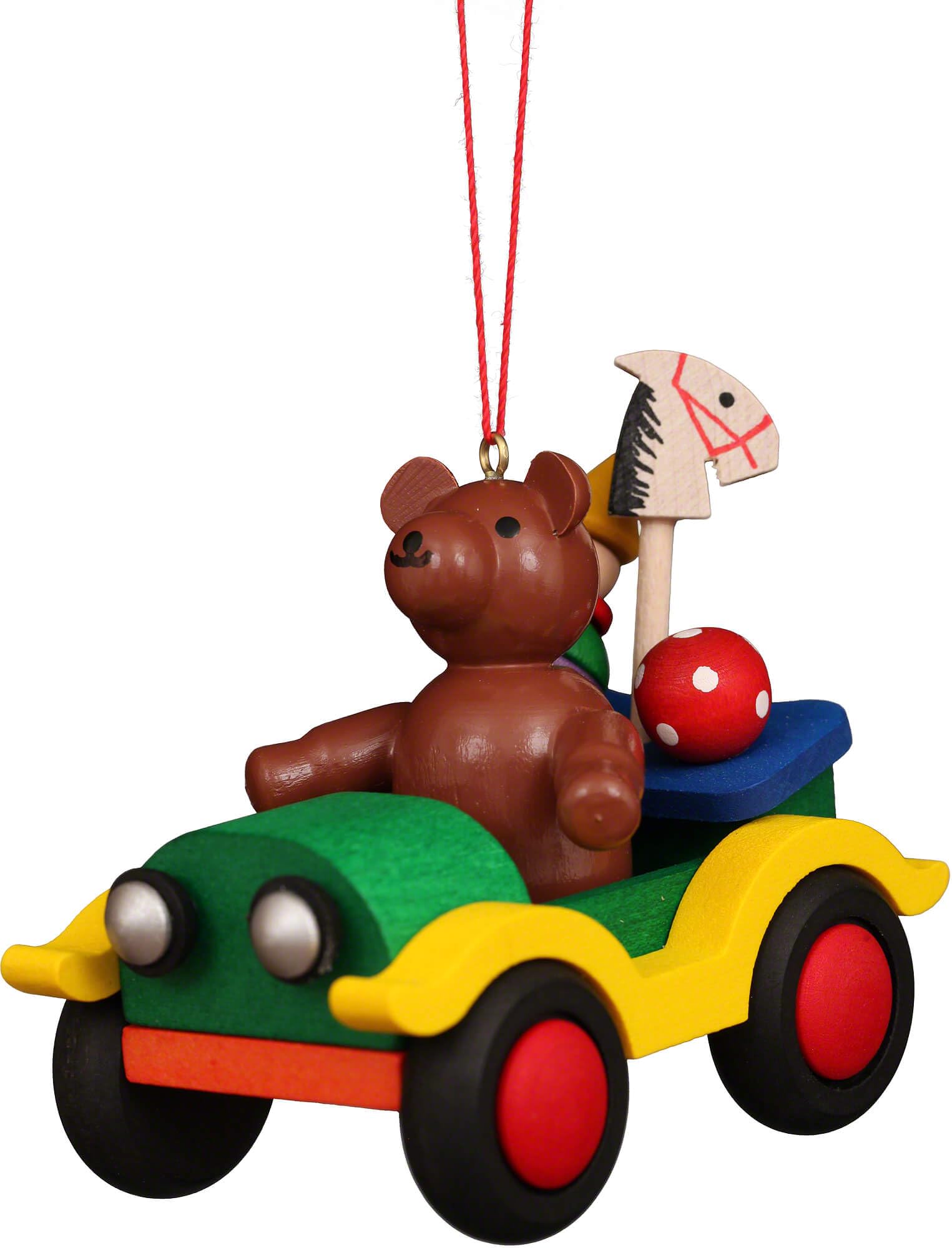 Décoration d'arbre Voiture avec Nounours en bois pour sapin de Noël