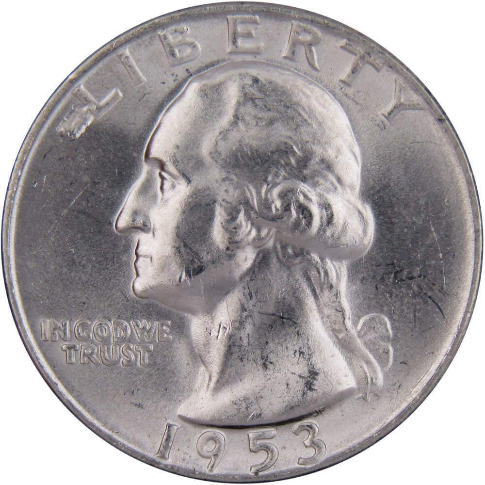 1953 D Washington Quarter BU Uncirculated Mint State 90% Silver 25c US Coin Thumbnail