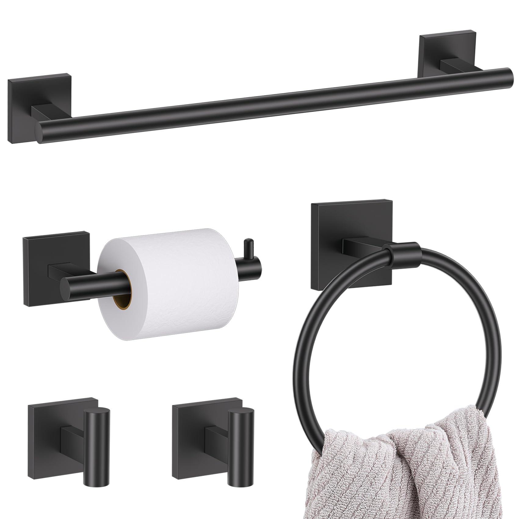 Matte Black Bathroom Hardware Set - 5 Piece Towel Bar -1