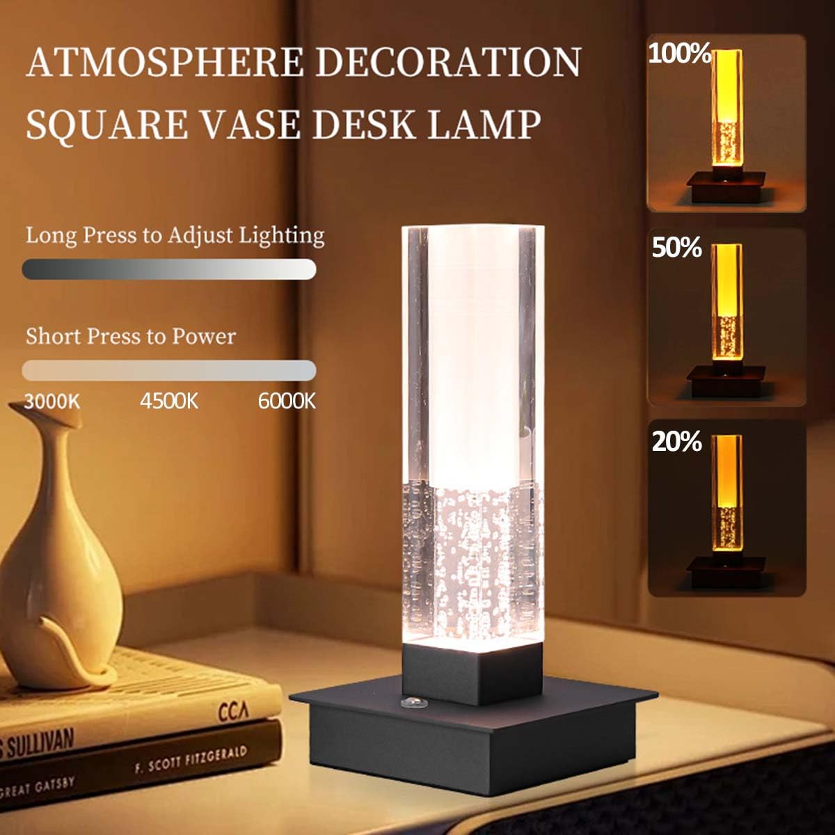 LED Akku Tischleuchte, Kabellose Tischlampe Aufladbar Dimmbar Touch-Control mit 3 Farbtemperatur Nachttischlampe USB Lampe Aufladbar Leselampe für Abendessen, Lesen, Schlafzimmer, Garten