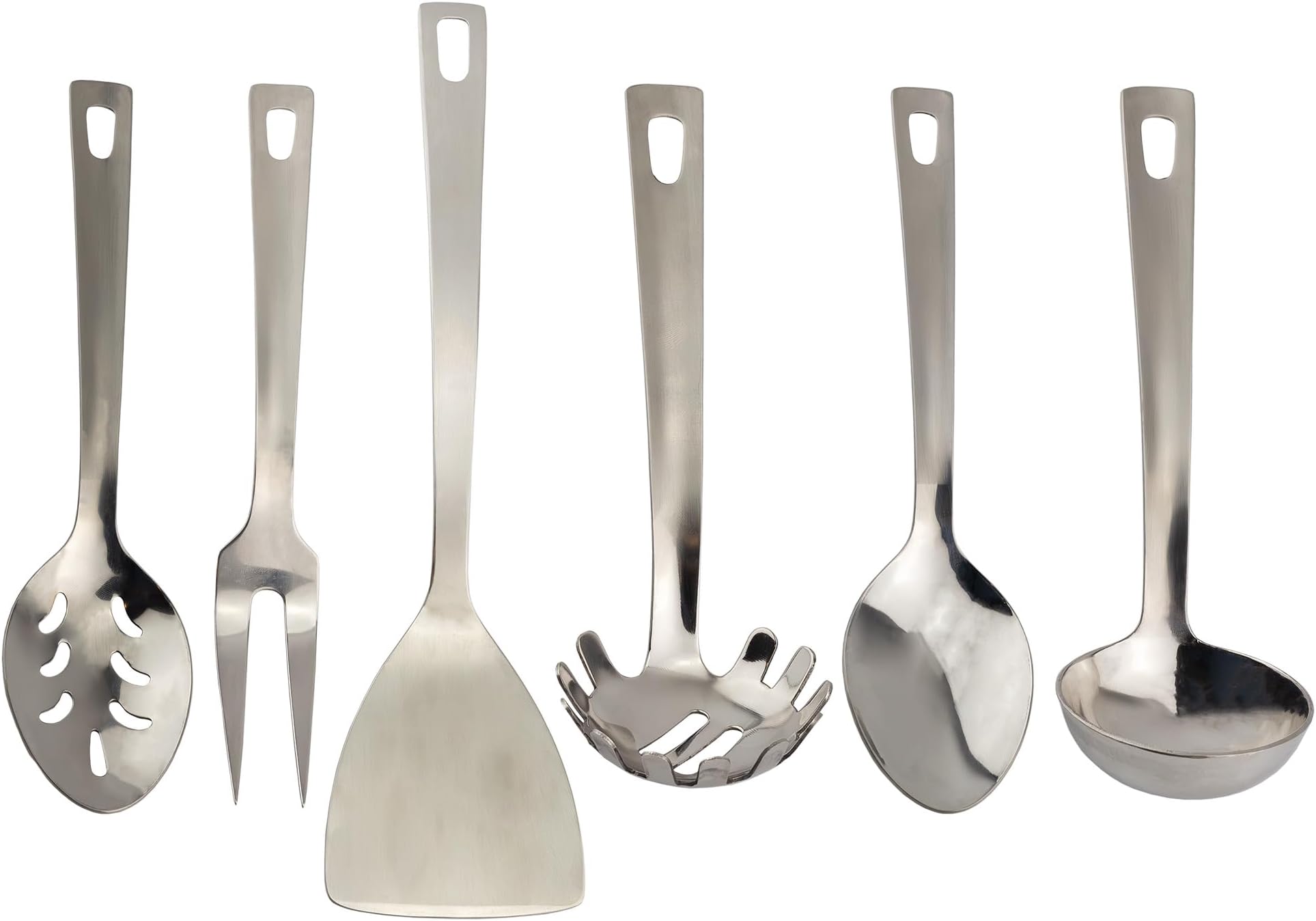 Darware Complete Serving Set (6-Piece, Silver); w/Pasta Server, Fork, Slotted Spoon, Ladle, & Cake/Casserole Server