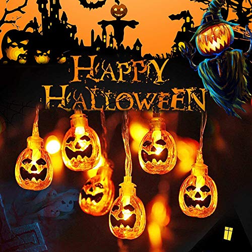 Calabaza Cadena de Luces, Decoraciones de Halloween Luces, 3M 20 LED Alimentación por batería y USB Cadena de Halloween de Calabaza para Hogar Fiesta Jardín Interiores Festival Decoraciones