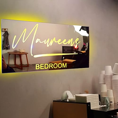 Miniatura 5 de Espejo con nombre personalizado con luces, texto personalizado, luz LED multicolor cambiante, espejo montado en la pared, letreros de neón para