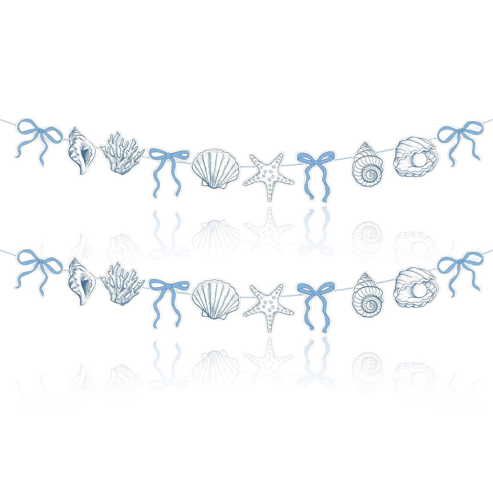 Bow Starfish and Shell Banner for Summer Garland Birthdays, 2Pcs Blue