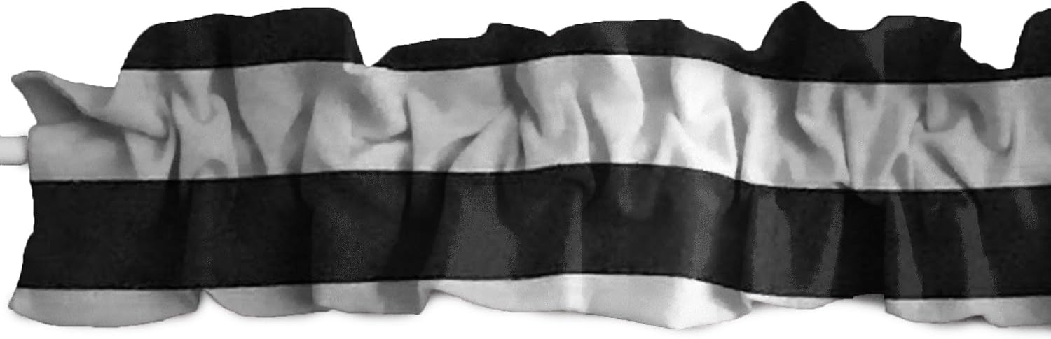 lovemyfabric 2" Wide Large Stripes Cotton Curtain Sleeve Topper with Top and Bottom Ruffles/Home Decor Window Treatment (58" Wide x 5" Tall, Black)