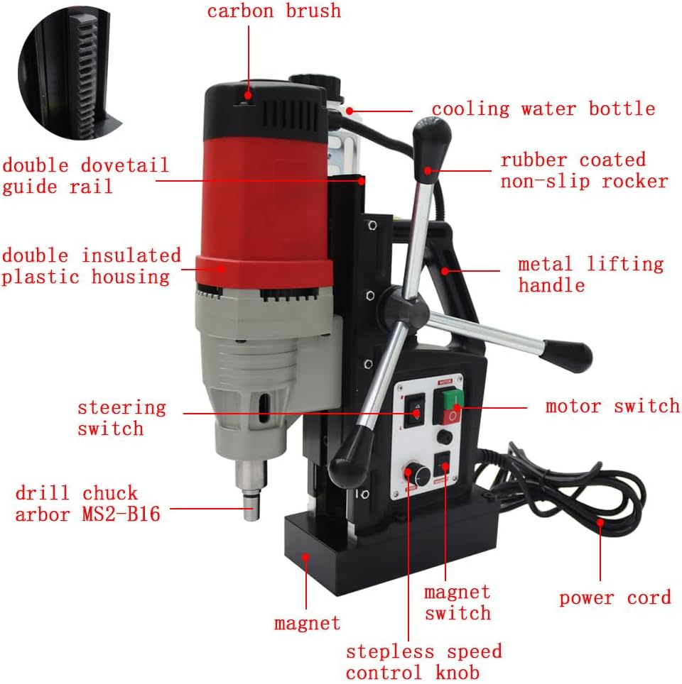 Industrial Mag Drill Press,1400W Multi-Function Magnetic Drilling & Tapping Machine,7/8" Drill & 1/2" Tap,3821lbf Sunction for Structural Steel,Bridge & Pipeline Work,100-510 PRM,110V