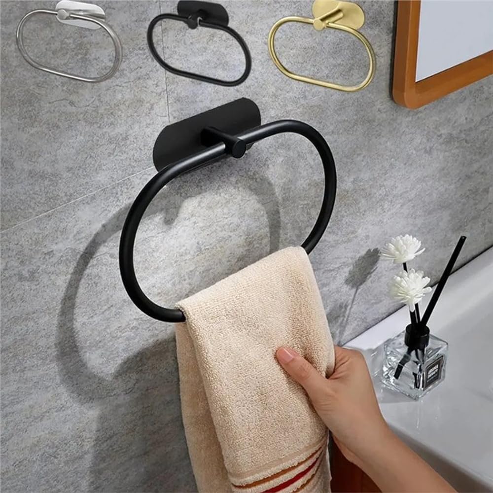 VVW&LIU Porta Asciugamani in Acciaio Inox Autoadesivo per Bagno, Appendiabiti per Asciugamani da Bagno, Anello Appendiabiti per Sapone e Mani, Accessorio per la Cucina, Nero