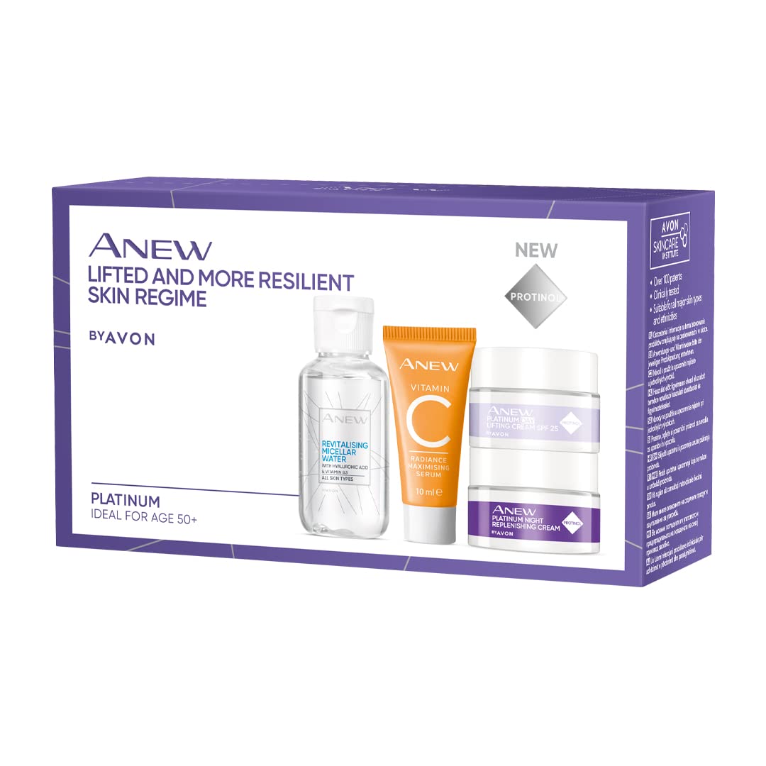 Anew Platinum Skincare Regime - Mini versions of Serum, Day & Night Creams & Micellar Water - Ideal for trial or travel - age 50+