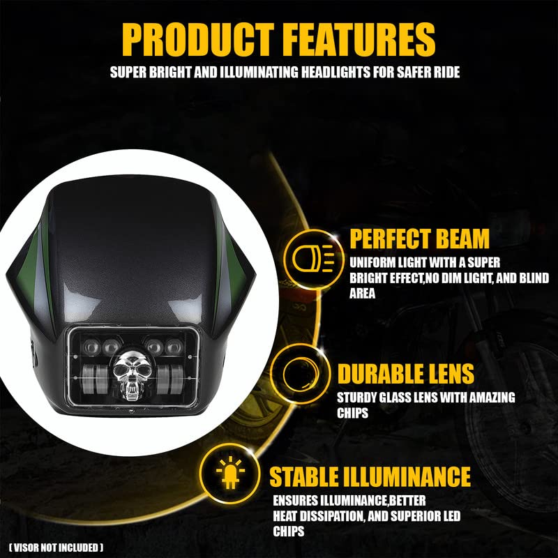 Image of AllExtreme LED SKULL Headlight Lamp 50W Ultimate Headlamp Uniform Light with Heat Dissipation Bright Beam Compatible with Splendor Bike Motorcycle