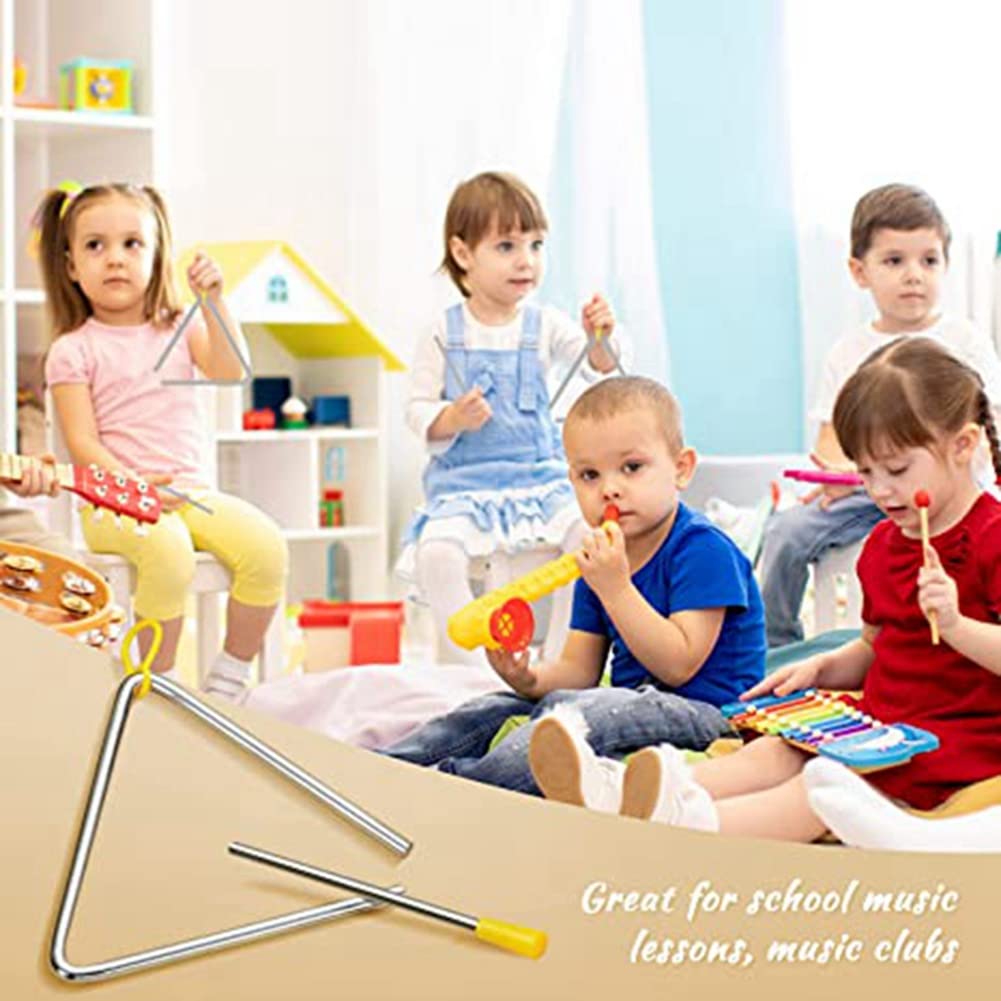 10 PCS Musical Steel Triangle Percussion Instrument Triangle Hand Percussion Triangle For Children Adult (6Inch)