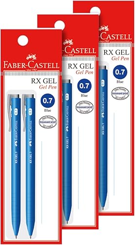 Faber-Castell RX - Bolígrafo de gel 3 unidades 0079  0028in azul ergonómico para uso en oficina punta cónica resistente a la decoloración