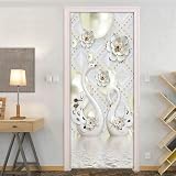 PLEETS 3D Door Stickers Embossed swan Door Mural Art Sticker Wallpaper Wall Sticker Removable Self A