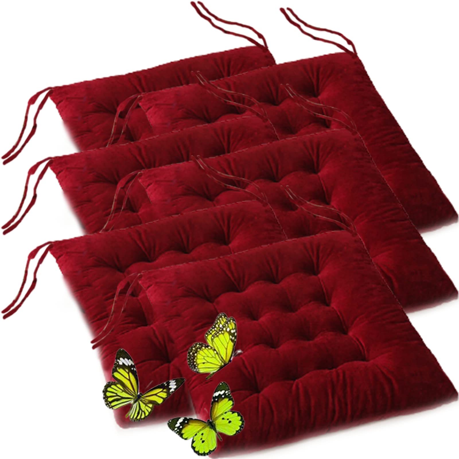 Cojines de terciopelo vino para sillas de comedor de 18x18 con lazos juego de 6 piezas 1