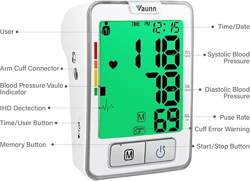 Vista 10 de Vaunn Máquina médica automática de presión arterial con puño grande, monitor digital de presión arterial, puño superior del brazo 8.7-16.5 pulgadas
