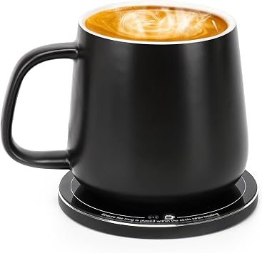 APEKX Warm Cup Coffee Mug Warmer Set - Smart Stable Constant Temperature 131F, 15W Wireless Charging, 12.8 oz Capacity - Supports USB-C Interface, Automatic Power On/Off Function 4 H. Black
