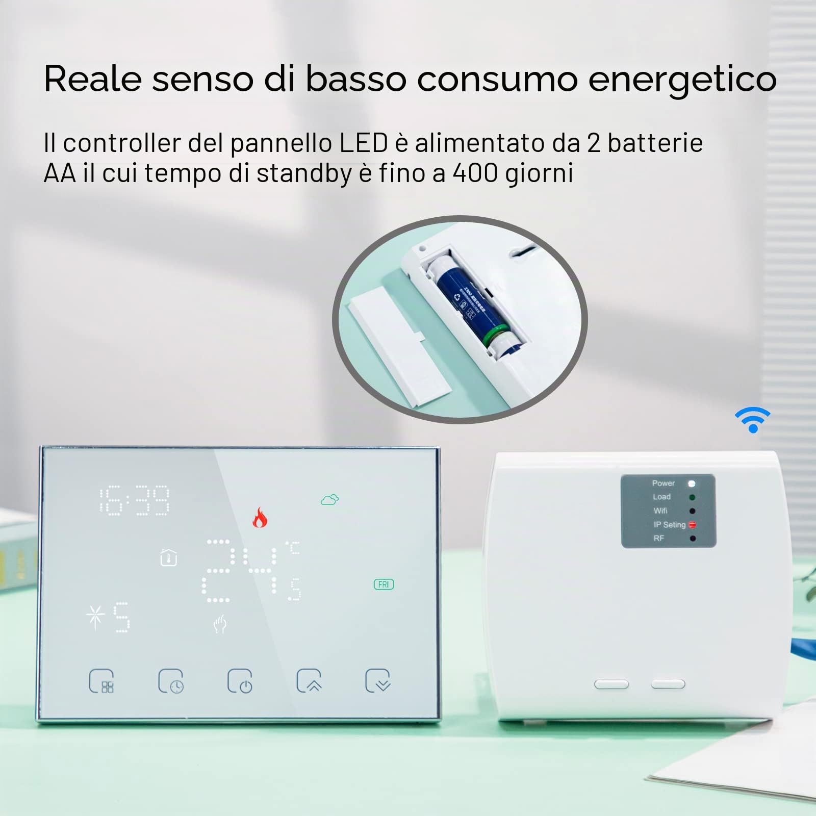 Termostato WiFi Smart RF per Riscaldamento Acqua e Caldaia Termostato a Parete Programmabile per Ambiente Funziona con Alexa Google Home Display Touchscreen Regolatore di Temperatura Wireless,Battery