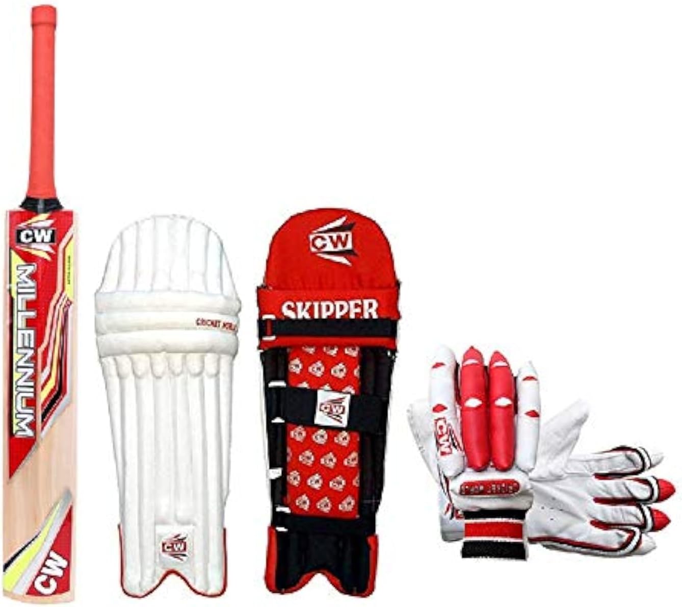 CW Trainer Red Cricket Kit for Boys Right Hand Cricket Kit for Men Full Size Youth & Boys Cricket Equipment Kashmir Willow Cricket Bat for Leather Ball All Age Group