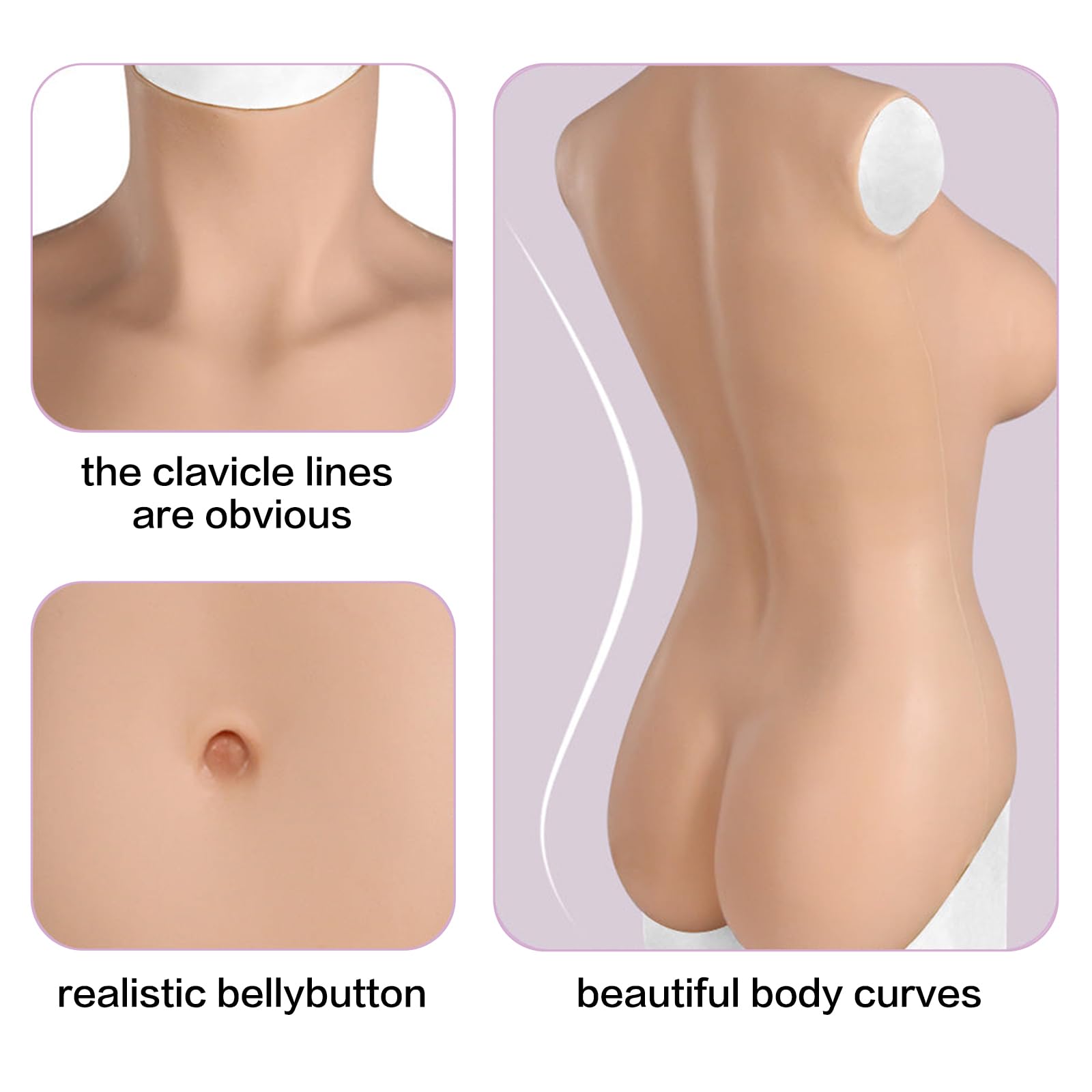 Yuewen Silicone Breastplate Bodysuit and Hip Vulva for Transgender Crossdresser Masquerade Touch Soft: D Cup Silicone Filler Brown