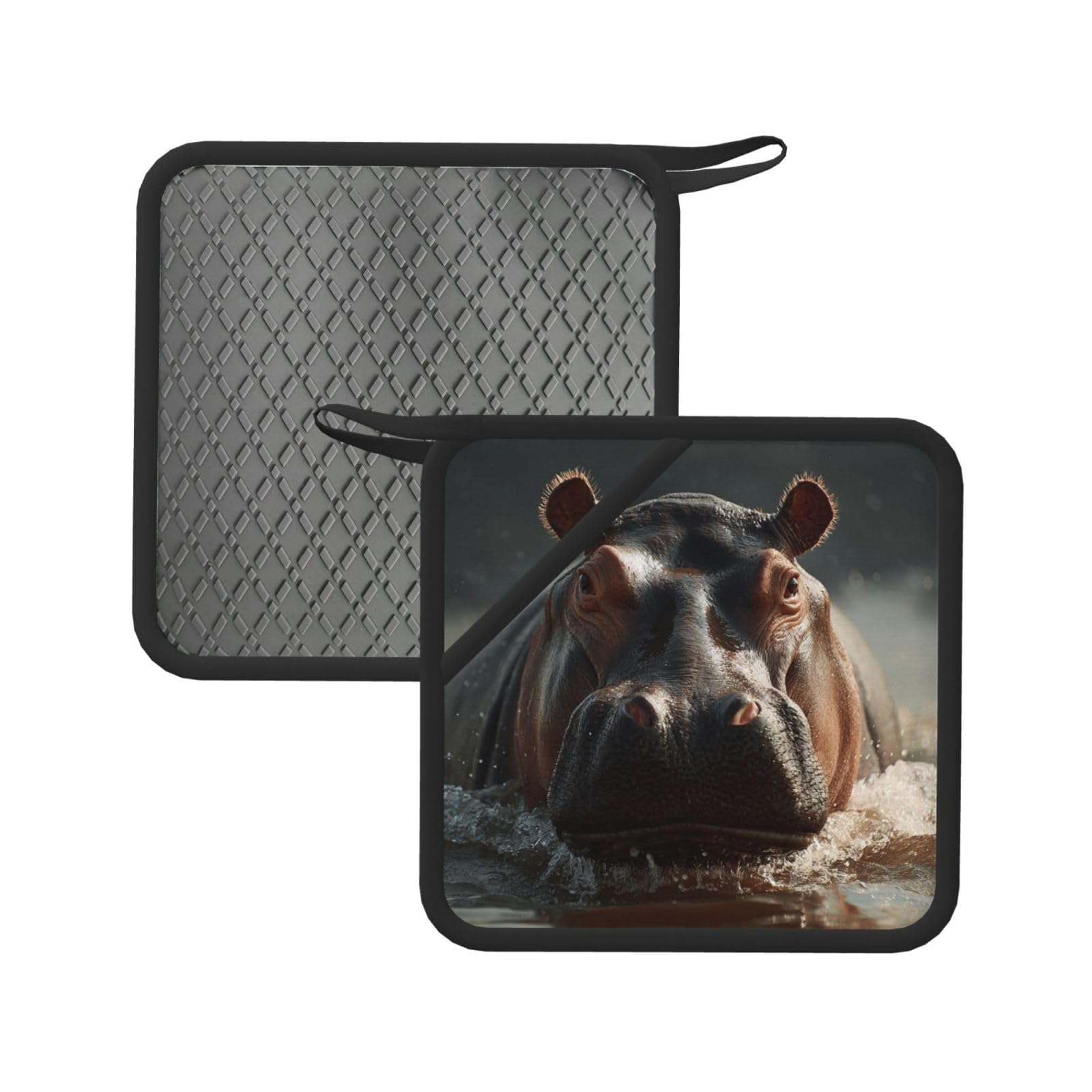 Pot Holders Set of 2 Kitchen Heat Resistant Potholders Hippo Silicone Aunty-hot Pad Cotton Lining Oven Hot Pads for Cooking Baking BBQ Microwave Kitchen