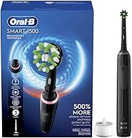 Oral-B Smart 1500 Rechargeable Electric Toothbrush, Black - 500% More Plaque Removal, Pressure Sensor, 2-Min Timer