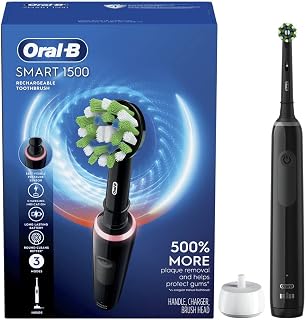 Oral-B Smart 1500 Rechargeable Electric Toothbrush with Pressure Sensor & 2-Min Timer - Black