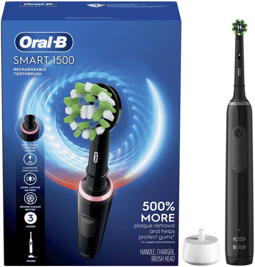 Smart 1500 Electric Power Rechargeable Battery Toothbrush, Black